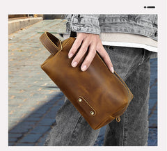 Brown Full Grain Leather Toiletry Bag - iwalletsmen