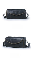 Black Barrel Leather Bag Mens Barrel Crossbody Bag Barrel Shoulder Bag for Men - iwalletsmen
