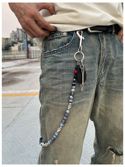Blue Ball Pants Chain Ball Wallet Chain Stone Beaded Wallet Chain Long Bead Wallet Chain - iChainWallets