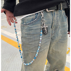 Blue Ball Pants Chain Ball Wallet Chain Stone Beaded Wallet Chain Cross Bead Wallet Chain - iChainWallets