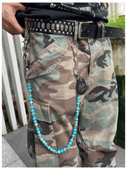 Blue Green Ball Wallet Chain Ball Pants Chain Turquoise Stone Beaded Wallet Chain Bead Wallet Chain - iChainWallets