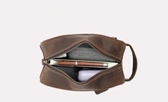 Brown Leather Toiletry Bag Men's Leather Toiletry Bag Full Grain Leather Toiletry Bag - iwalletsmen