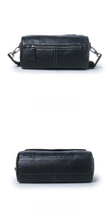 Black Barrel Leather Bag Mens Barrel Crossbody Bag Barrel Shoulder Bag for Men - iwalletsmen