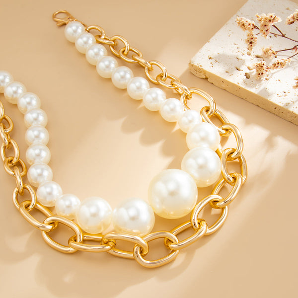 Large Pearl Wallet Chains Womens Double Wallet Chain Gold Beaded Wallet Chain for Women - iChainWallets