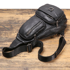Black Leather Sling Bag for Men Crossbody Leather Sling Bag Leather Sling Crossbody Bag - iwalletsmen