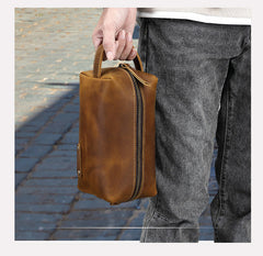 Brown Leather Toiletry Bag Men's Full Grain Leather Toiletry Bag - iwalletsmen
