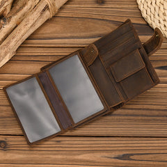 Dark Brown Leather Vertical Wallet with Buckle Mens Wallets Leather Vertical Bifold Wallet - iwalletsmen