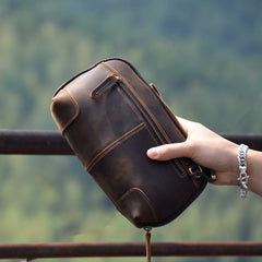 Brown Leather Clutch Wristlet
