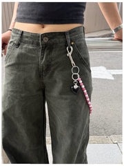 Long Ball Pants Chain Pink Ball Wallet Chain Women Beaded Wallet Chain Pearl Bead Wallet Chain - iChainWallets