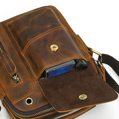 Brown Leather Vertical Crossbody Bag for Men Small Vertical Crossbody Bag - iwalletsmen
