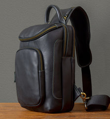 Large leather sling bag for big guys - side profile with padded wide strap