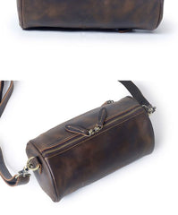Leather Cylinder Shoulder Bag Mens Barrel Crossbody Bag Leather Barrel Bags for Men - iwalletsmen