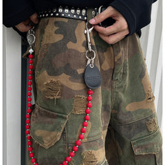 Red Beaded Wallet Chain Beaded Pants Chain Lavastone Bead Wallet Chain - iChainWallets