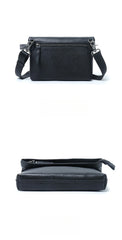 Small Black Leather Shoulder Bag Men Back Pocket