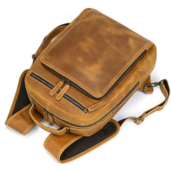 Camel Crazy Horse Leather Backpack Mens Large Tan Leather Backpack for Men - iwalletsmen