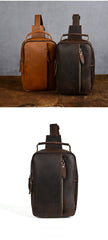Brown Full Grain Leather Sling Bag - iwalletsmen