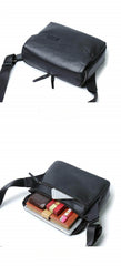 Black Leather Messenger Bag - Detail