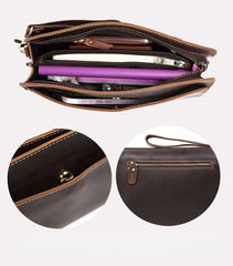 Brown Leather Clutch Wristlet Large Men's Leather Clutch Purse - iwalletsmen