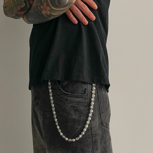 Silver Pearl Wallet Chain for Women 
