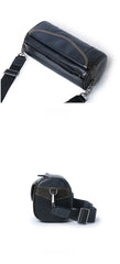 Black Barrel Leather Bag Mens Barrel Crossbody Bag Barrel Shoulder Bag for Men - iwalletsmen