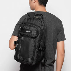 Black Oxford Backpack for Big Man - Worn Back View