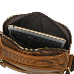 Brown Leather Vertical Crossbody Bag for Men 