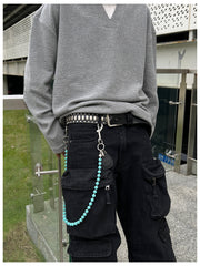 Blue  Beaded Wallet Chain Beaded Pants Chain Lavastone Bead Wallet Chain - iChainWallets