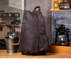 Sling bag for big man - antique bronze hardware and zipper pull