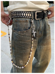 Yellow Ball Pants Chain Ball Wallet Chain Stone Beaded Wallet Chain Cross Bead Wallet Chain - iChainWallets