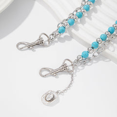 Fake Turquoise Double Wallet Chain Mens Ball Wallet Chain - iChainWallets