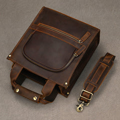 Brown Leather Vertical Briefcase Business Handbag for Men Office Handbag for Men - iwalletsmen