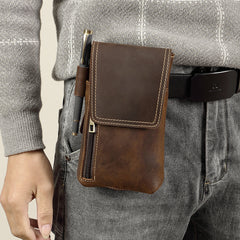 Brown Leather Belt Phone Pouch 