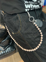 White Beaded Wallet Chain Womens White Lavastone Long Bead Wallet Chain with Keyring - iChainWallets