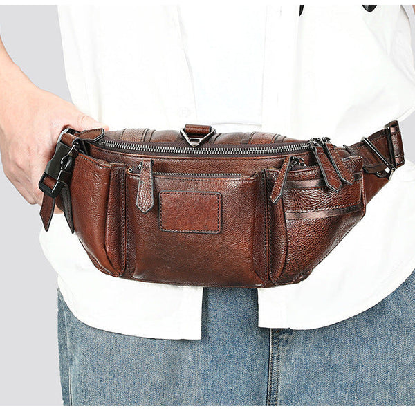 Brown Mens Leather Sling Waist Bag - iwalletsmen