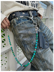 Green Ball Wallet Chain Ball Pants Chain Agate Beaded Wallet Chain Bead Wallet Chain - iChainWallets