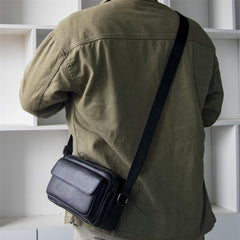 Mens Black Leather Crossbody Bag 