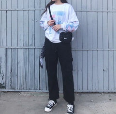 White&Black Paisley Bandana Trousers Chain Pants Chain Biker Kerchief Headscarf Jeans Chains