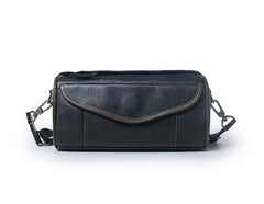 Black Barrel Leather Bag Mens Barrel Crossbody Bag Barrel Shoulder Bag for Men - iwalletsmen