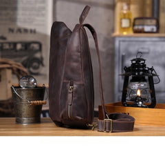 Large leather sling backpack - bag back panel and body attachment points