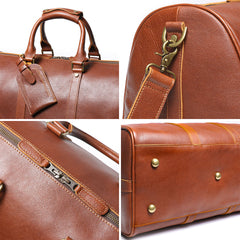 Dark Brown Weekend Bag Large Leather Weekender Bag for Men Long Weekend Shoulder Bag - iwalletsmen