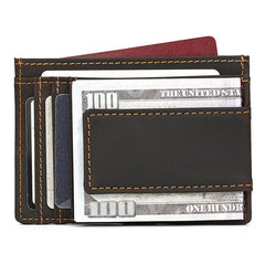 Brown Leather Magnetic Money Clip Wallet Card Holder wallet with Money Clip - iwalletsmen