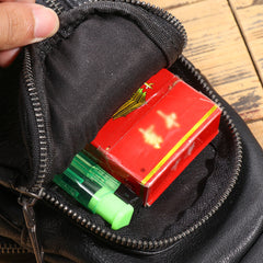 Black Leather Sling Crossbody Bag - iwalletsmen