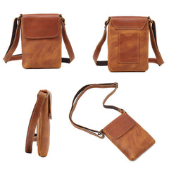 Brown Leather Cell Phone Crossbody Bag - iwalletsmen