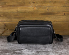 Mens Black Leather Crossbody Bag 
