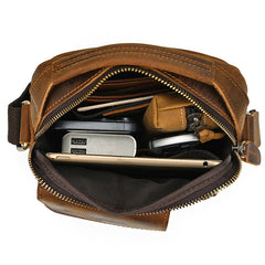 Brown Leather Vertical Crossbody Bag for Men Small Vertical Crossbody Bag - iwalletsmen