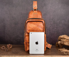Brown Leather Chest Bag for Men Mens Chest Crossbody Bag Leather Cross Chest Bag Men's - iwalletsmen