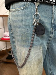 White Beaded Wallet Chain Womens White Lavastone Long Bead Wallet Chain with Keyring - iChainWallets