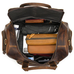 Brown Weekend Bag Small Leather Weekender Bag for Men Long Weekend Shoulder Bag - iwalletsmen