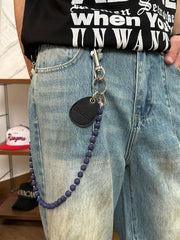 White Beaded Wallet Chain Womens White Lavastone Long Bead Wallet Chain with Keyring - iChainWallets