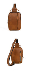 Brown Leather Sling Bag for Men Full Grain Leather Sling Bag - iwalletsmen